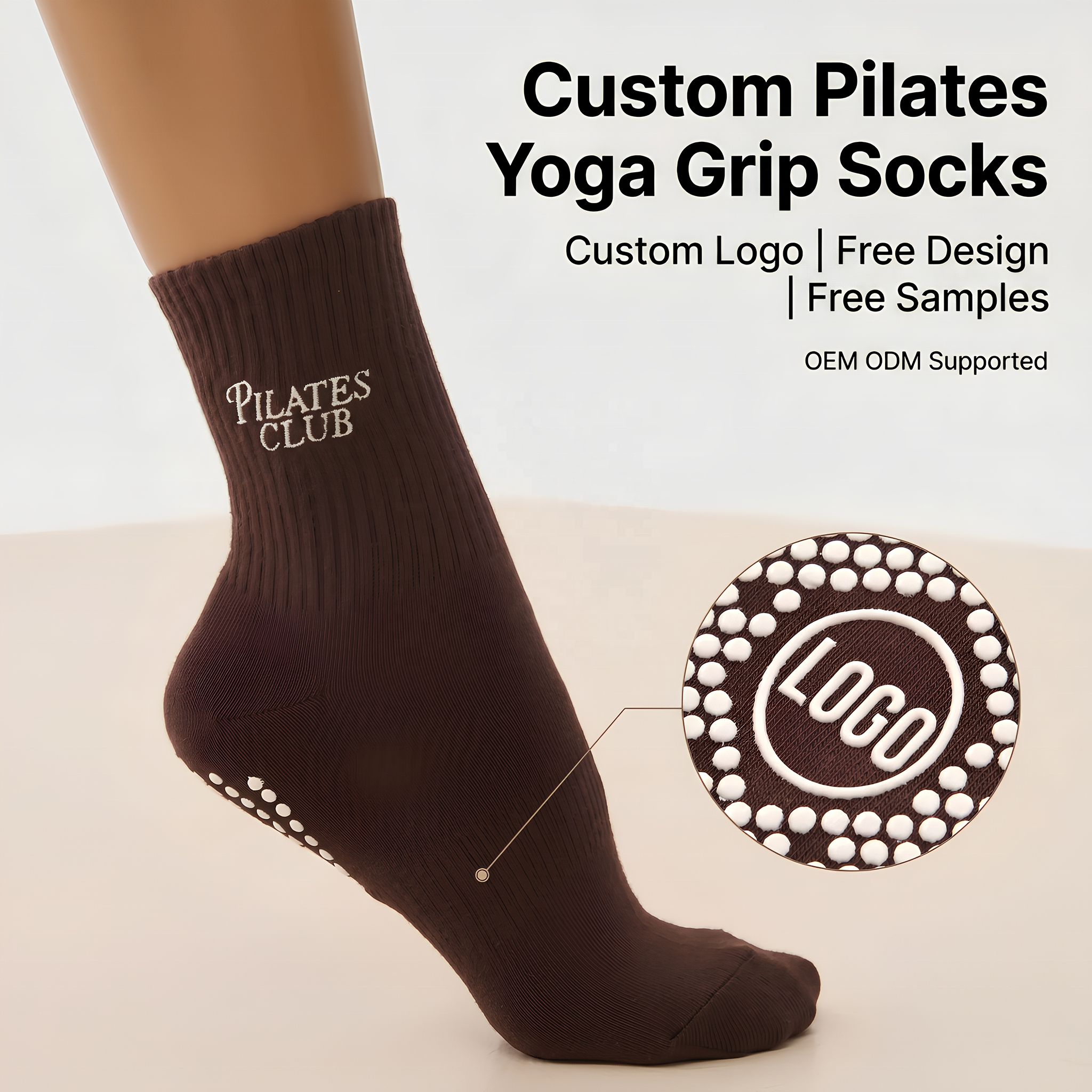 BROWN PILATES YOGA GRIP SOCKS
