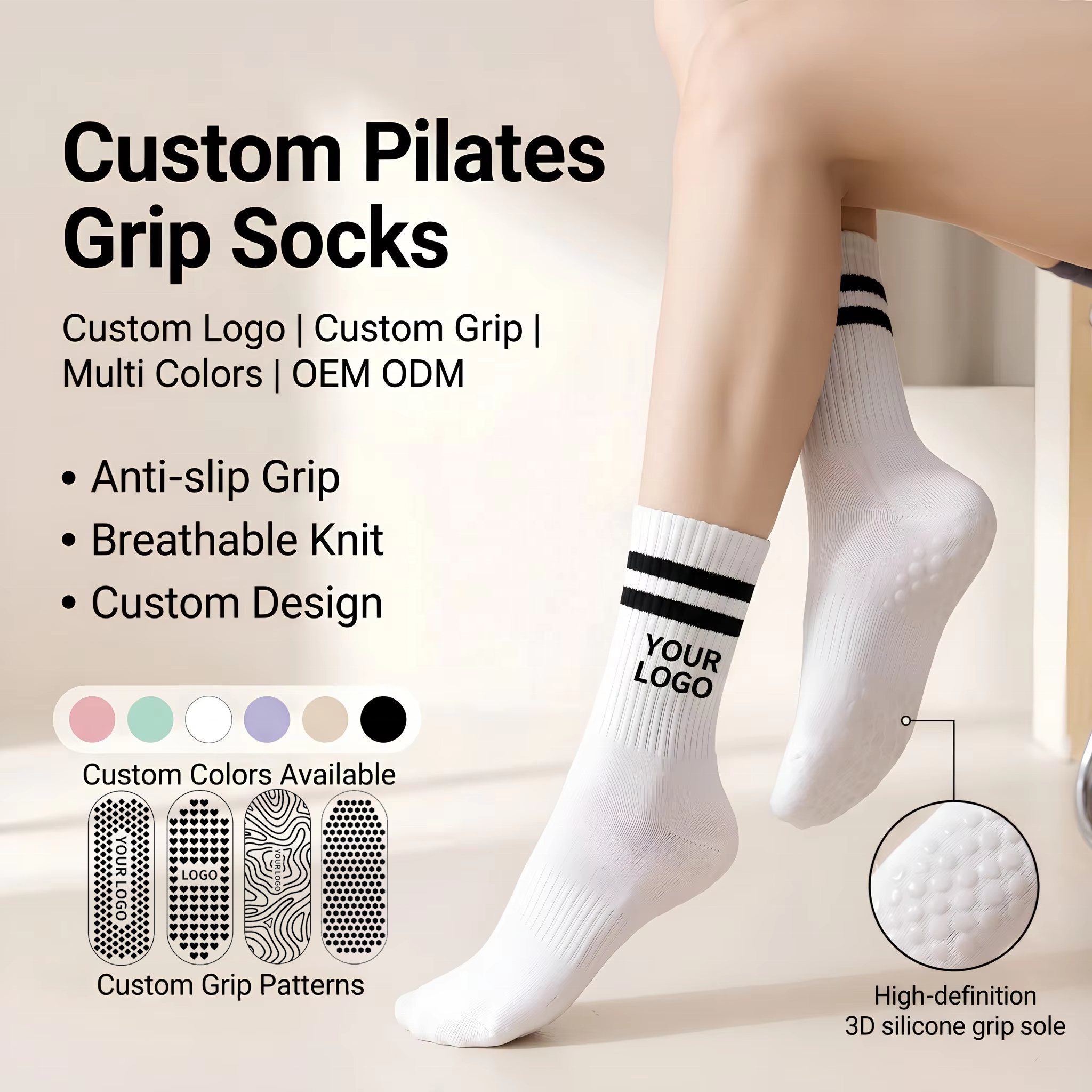 STRIPED CUSTOM PILATES GRIP SOCKS